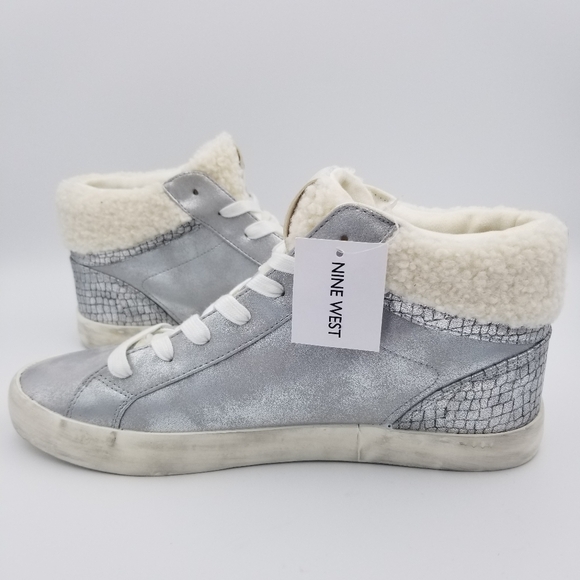 Nine West Stunnah3 High-Top Sneakers, Silver Multi, Faux Fur lined, Women's 11 - Picture 8 of 16